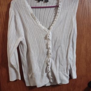 White Woven Button Down Sweater
